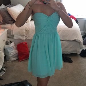 Strapless aqua dress
